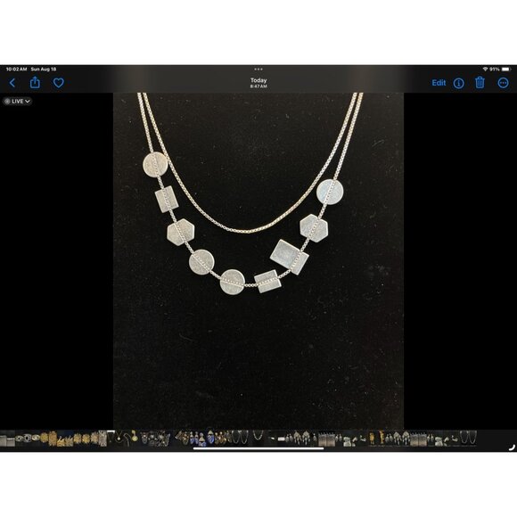 NWT Madewell Holding Pattern Silver Tone Double Strand Geometric Necklace - Picture 3 of 5